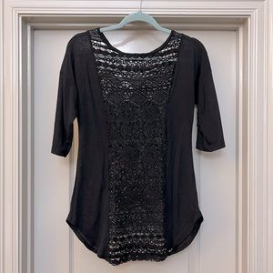90s Black 3/4 Sleeve Lace Front/Back Top